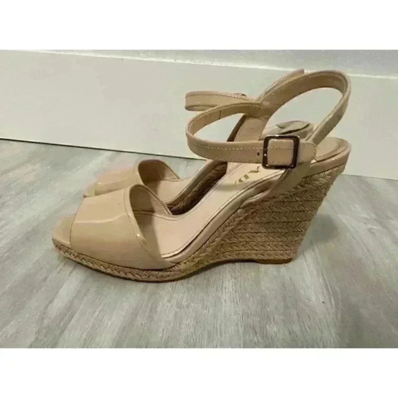 Prada Beige Patent Leather Espadrille Platform Wedge Ankle Strap Sandals Size 37 - Picture 5 of 12